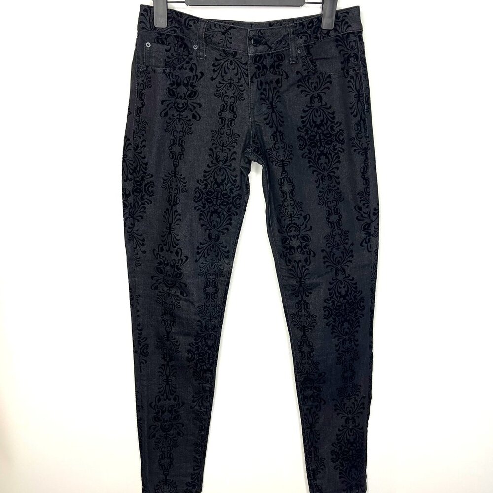 BISOU BISOU Black Velvet Inlay Design Slim Pants, Chic Classy, Women's Size 6